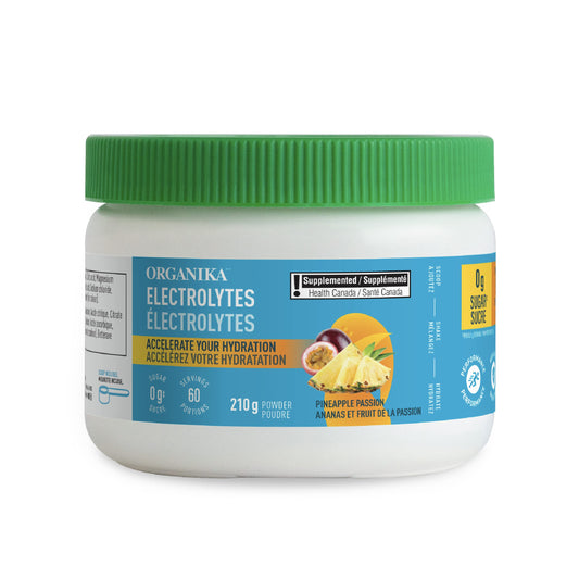 Organika Canadian-Made Electrolytes Powder- Pineapple Passionfruit- Sugar-Free Hydration and Electrolyte Replenishment- 210g - 60 servings