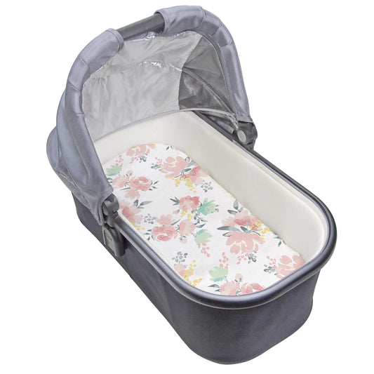 Kushies Baby 100% Breathable Cotton Percale Bassinet Sheet, Fully Elasticized- Made in Canada, 18" x 30" Multi Watercolour Flowers