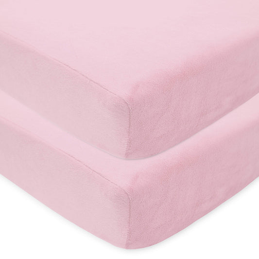 American Baby Company Pack of 2 Heavenly Soft Chenille Fitted Crib Sheet for Standard Crib and Toddler Mattresses, Pink, 28" x 52", for Girls