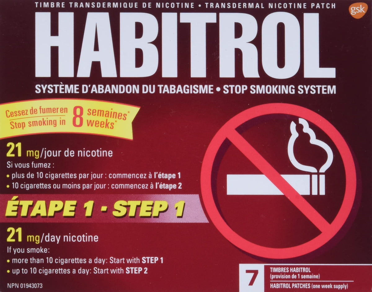 Habitrol Step 1 Nicotine Patches, Smoking Cessation Aid, 21 mg of Nicotine, 7 count