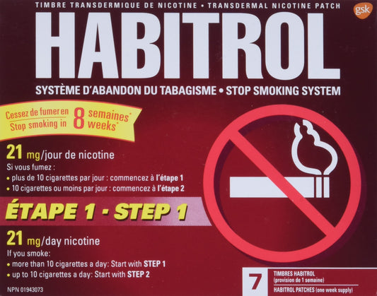 Habitrol Step 1 Nicotine Patches, Smoking Cessation Aid, 21 mg of Nicotine, 7 count