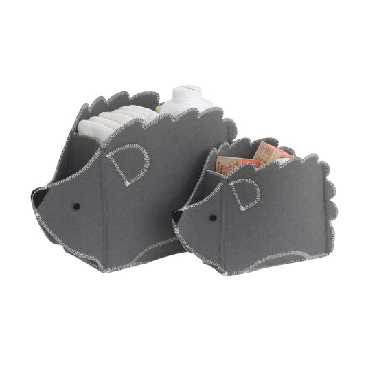 Little Love by NoJo Grey Felt Hedgehog Shaped 2Piece Nursery Storage Caddy Set, Grey, White
