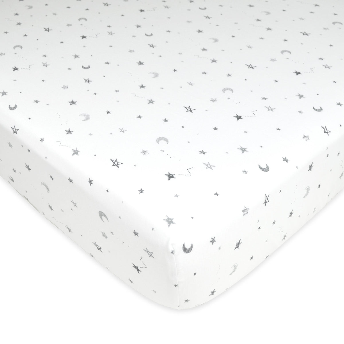 American Baby Company Printed 100% Cotton Jersey Knit Fitted Crib Sheet for Standard Crib and Toddler Mattresses, Grey Stars and Moon, for Boys and Girls 52x28x5 Inch (Pack of 1)