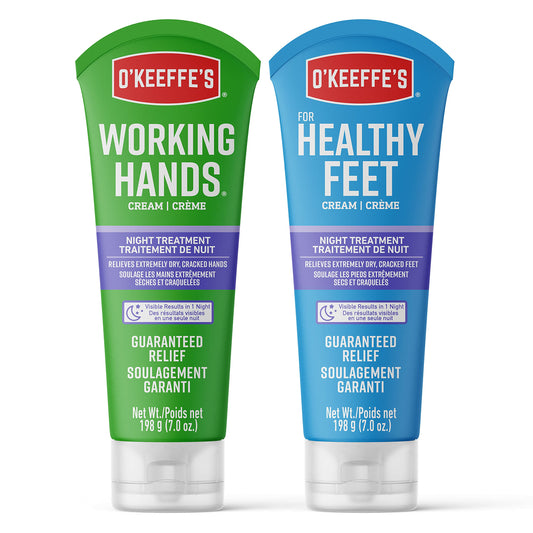 O'Keeffe's Night Treatment Combo Pack, Includes Working Hands 7oz and Healthy Feet 7oz, Two 7oz/198g Tubes, (Pack of 2)