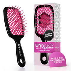 FHI Heat UNbrush Detangling Brush for Pain-Free Brushing on All Wet or Dry Hair Types — Durable DuoFlex Anti-Static Bristles, Lightweight Handle, Vented Hair Brush, Cherry Blossom