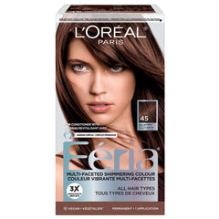 L'OREAL PARIS FERIA MULTI-FACETED SHIMMERING PERMANENT HAIR COLOR, 45 DEEP BRONZED BROWN, HAIR DYE WITH CONDITIONING OILS, PACK OF 1
