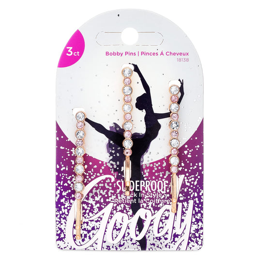 Goody Icy Holiday Rhinestone Bobby Pins, 3 Ct, Brown, Comfortable & SlideProof Bobby Hair Pins for Styling, Lock In Place, Pain-Free Styling Accessories for Women & Men, All Hair Types