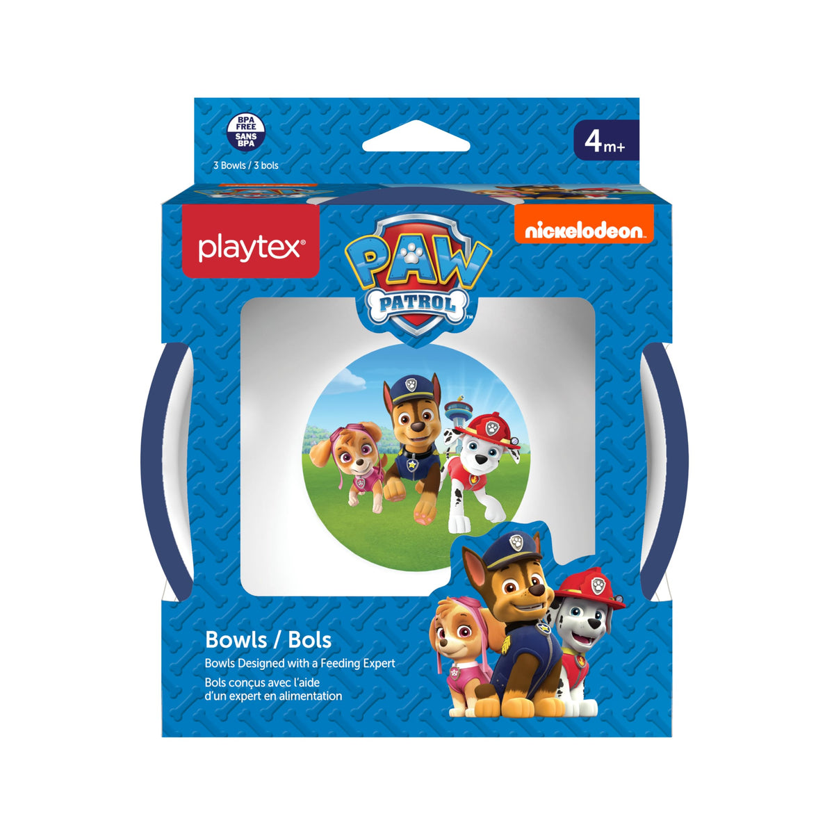 Playtex Stage 3 Paw Patrol Boys BPA Free Bowl Packs of 3 Bowls, White/Blue