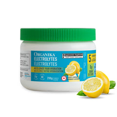 Organika Canadian-Made Electrolytes Powder with Vitamin C & Prebiotic Fibre - Sugar-Free Hydration Drink Mix - Classic Lemonade - 210 g - 60 servings