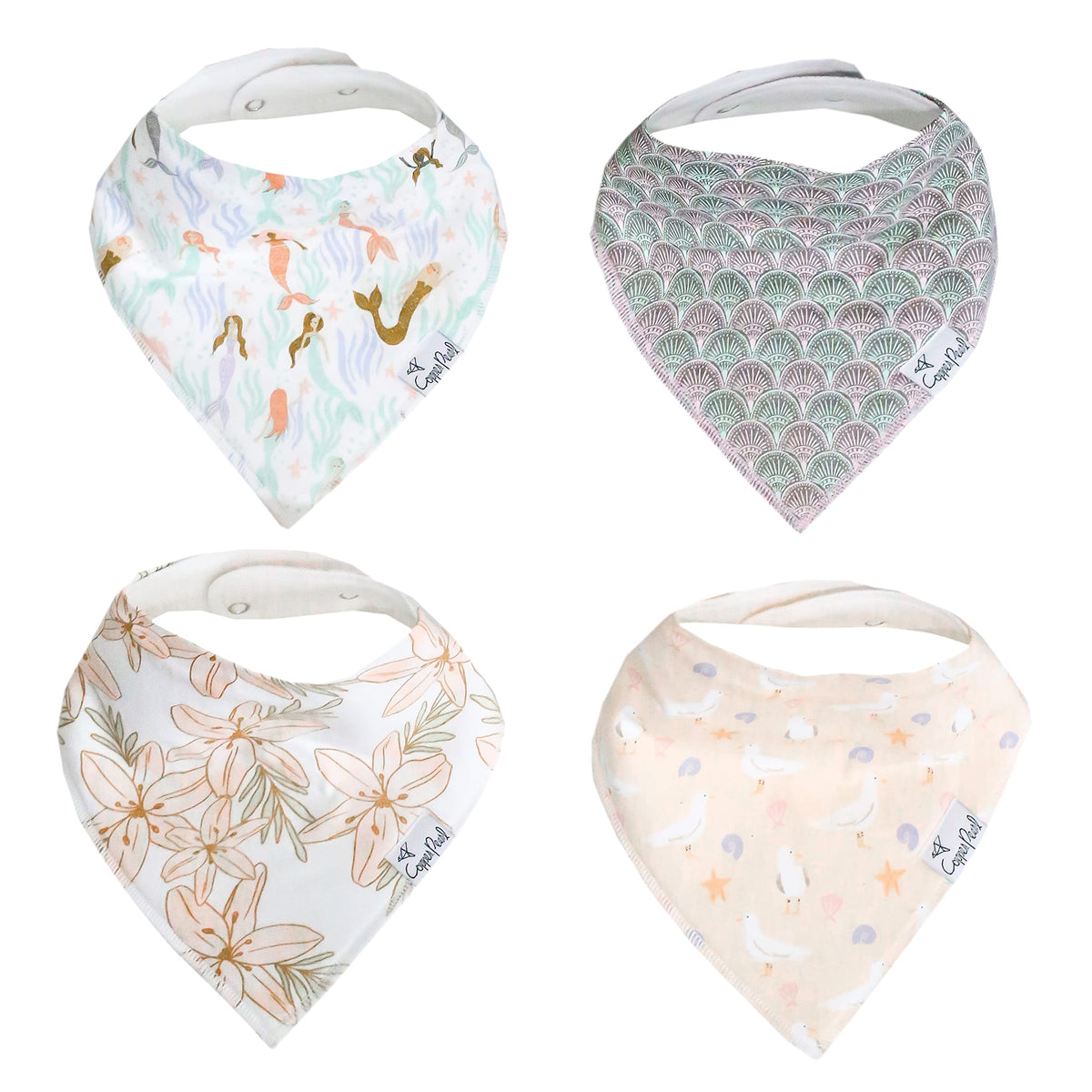 Baby Bandana Drool Bibs for Drooling and Teething 4 Pack Gift Set “Coral” by Copper Pearl X-Small