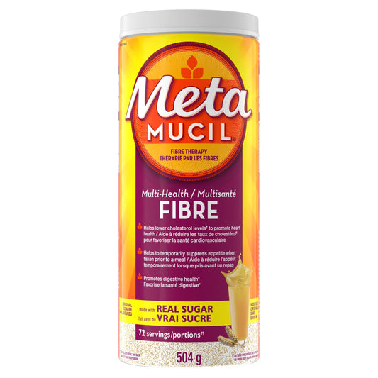 Metamucil, Daily Psyllium Husk Powder Supplement, Real Sugar, 3-in-1 Fibre for Digestive Health, Unflavoured Smooth Flavored Drink, 72 Servings