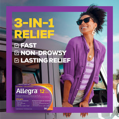 Allegra 12 Hour Allergy Medication, Non Drowsy, Fast, Multi-Symptom Allergy Relief Medicine for Sneezing, Runny Nose, Itchy/Watery Eyes, Throat or Palate, Fexofenadine Hydrochloride 60 mg, 36 Tablets