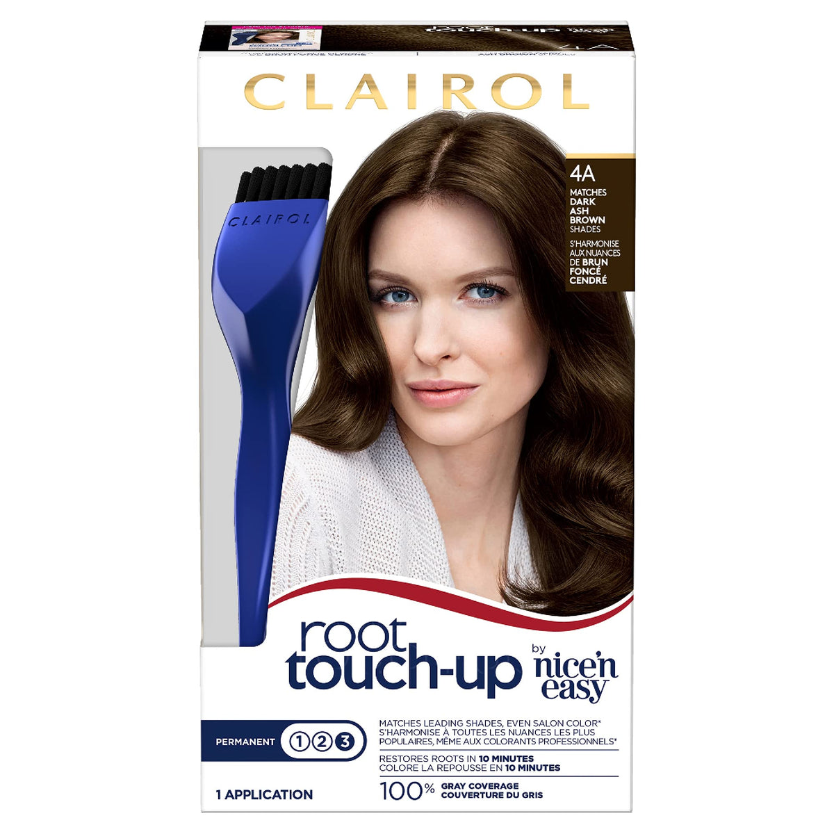 Clairol Root Touch-Up by Nice'n Easy Permanent Hair Dye, 4A Dark Ash Brown Hair | 100% Grey Coverage | Easy Brush Application | Matches Professional Salon Shades |Pack of 1