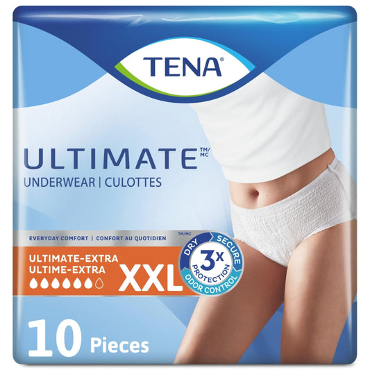 TENA Adult Incontinence, Discrete Disposable, Underwear, Comfortable Fit, Ultimate Absorption Protection, Unisex, 2X-Large (2XL), 10 Count