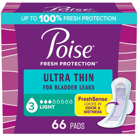Poise Ultra Thin Postpartum Incontinence Pads with Wings, Light Absorbency, Regular Length, 66 Count