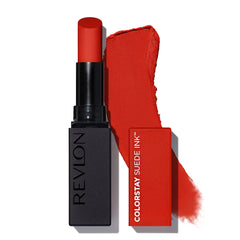 REVLON Lipstick, ColorStay Suede Ink, Built-in Primer, Infused with Vitamin E, Waterproof, Smudgeproof, Matte Color, 014 Spit Fire (Pack of 1)