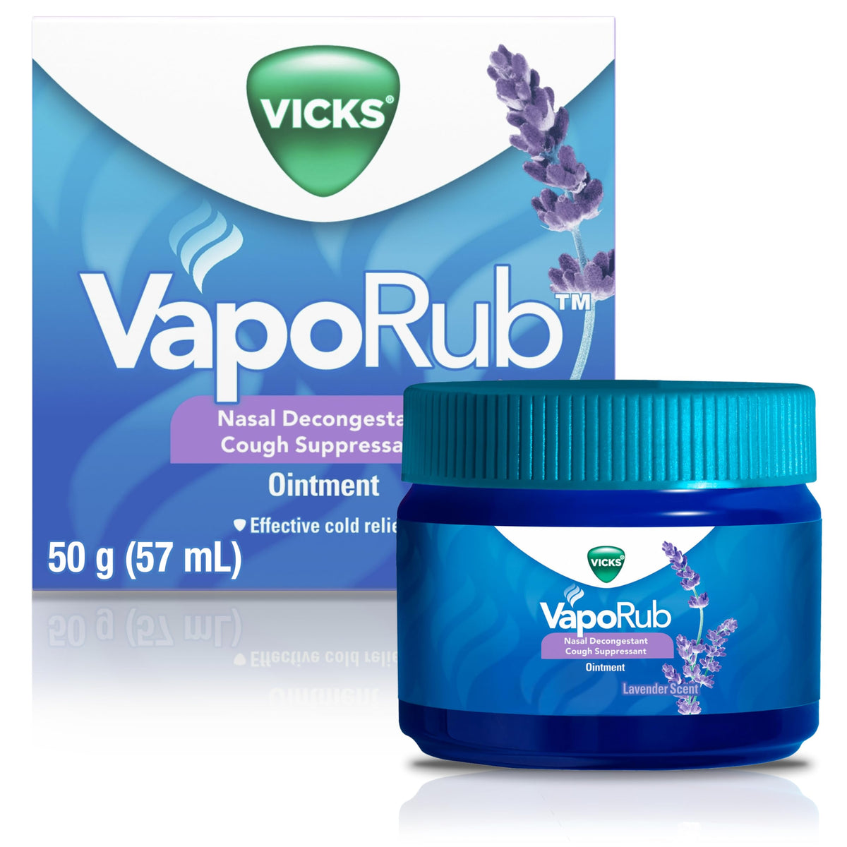 Vicks VapoRub Nasal Decongestant, Cough Suppressant, Relief from Cold, Aches, & Pains, Chest Rub Ointment, Lavender scent, 50 g/57 mL