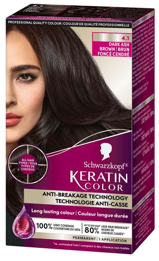 Schwarzkopf Keratin Color Permanent Hair Color Cream, 4.1 Dark Ash Brown, 1 Count