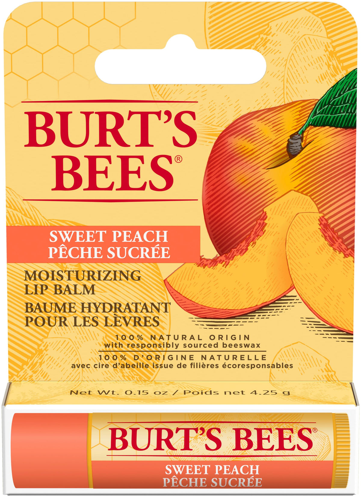 Burt's Bees 100% Natural Origin Moisturizing Lip Balm for Dry Chapped Lips, Lip Care for Soft, Smooth Lips, Pack of 1 - Sweet Peach