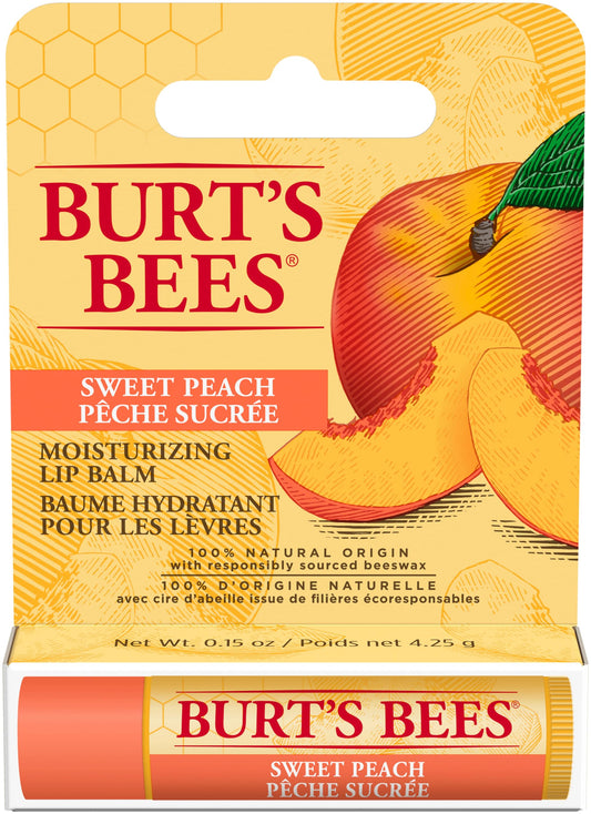 Burt's Bees 100% Natural Origin Moisturizing Lip Balm for Dry Chapped Lips, Lip Care for Soft, Smooth Lips, Pack of 1 - Sweet Peach