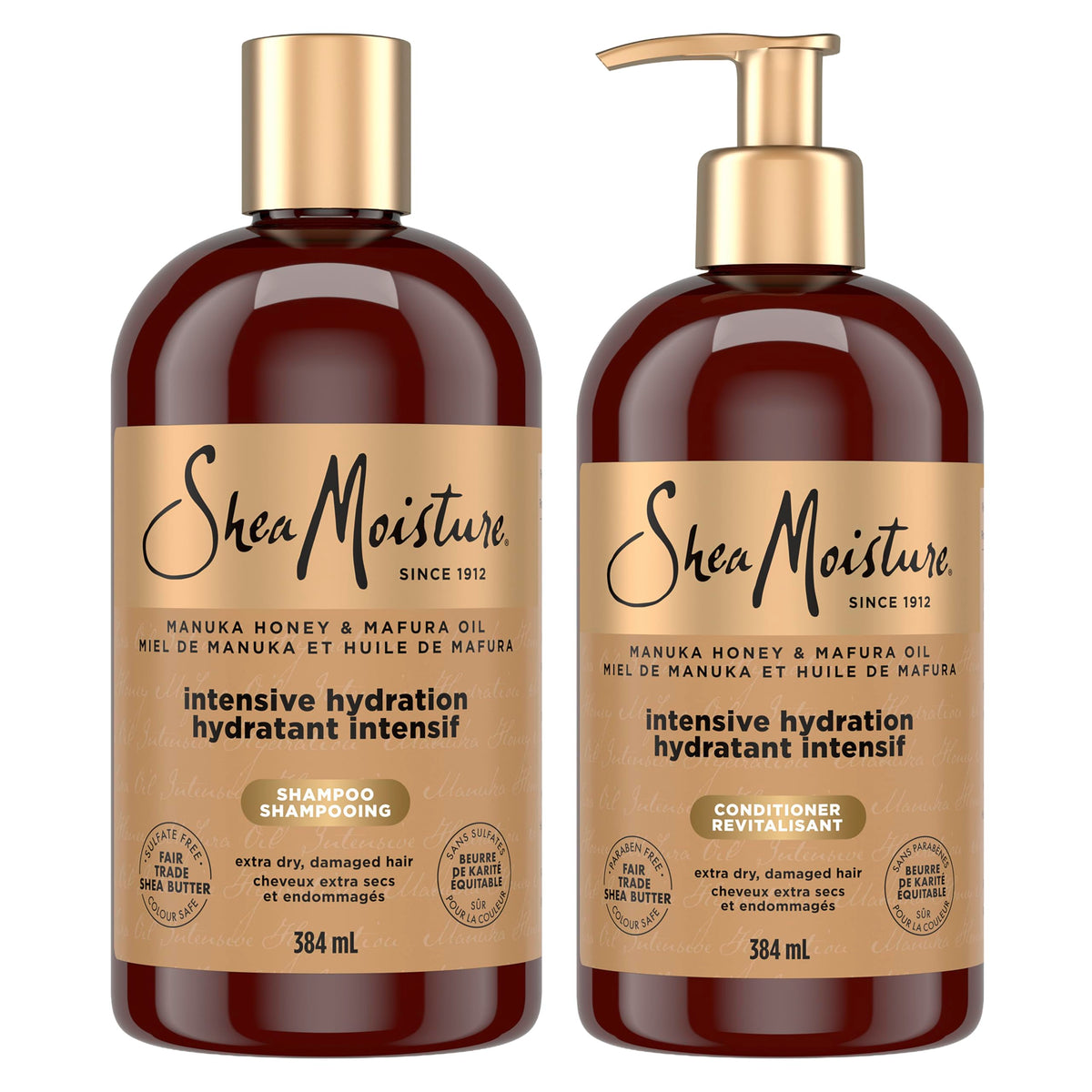 Shea Moisture Manuka Honey and Mafura Oil Shampoo and Conditioner For Extra Dry, Damaged Hair Formulated Without Sulfates, Silicones, Parabens, Phthalates, Mineral Oil or Petrolatum, 384ml (2-Pack)