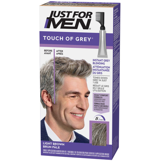 Just For Men Touch of Gray, Hair Color for Men with Comb Applicator for Easy Application, Great for a Salt and Pepper Look - Light Brown, T-25, Pack of 1