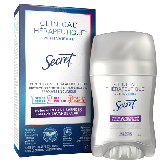 Secret Clinical Strength Invisible Solid Antiperspirant and Deodorant, Clean Lavender, 45 g
