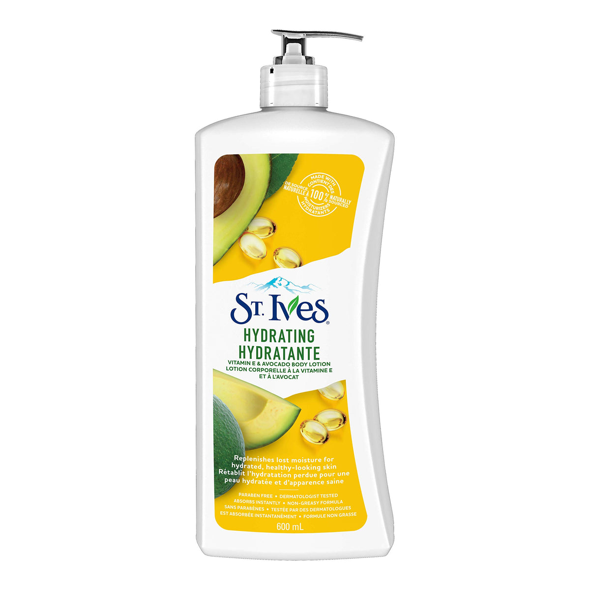 St. Ives Hydrating Body Lotion for hydrated, healthy-looking skin Vitamin E & Avocado paraben-free 600 ml