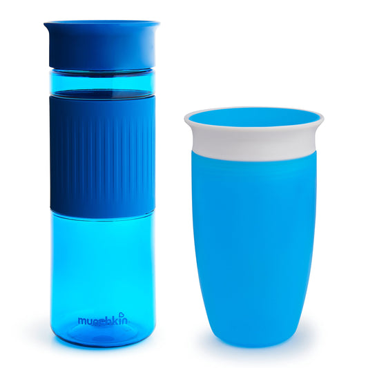 Munchkin Miracle 360˚ Toddler and Adult Set, Spill Proof Sippy Cups, 24 and 10 Ounce, Blue, 2 Pack