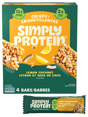 Simply Protein - Lemon Coconut Crispy Bars - Plant Based Protein Bars - Low Carb, Low Sugar, High Fibre - 13g Protein, 2g Sugar, 7g Fibre - Vegan, Gluten Free, Non GMO, Kosher - 4 Bars