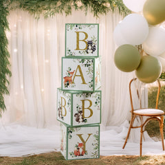 Kate Aspen Block Box (Set of 4) Woodland Baby, One Size, Shower Advice Card & Game (Set of 50), 28593NA
