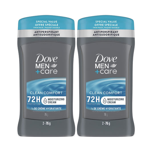 Dove Men + Care Clean Comfort 72H Antiperspirant Deodorant Stick for men with 1/4 Moisturizing Cream and Vitamin E and a Non-Irritant Formula 76 g 2 pack