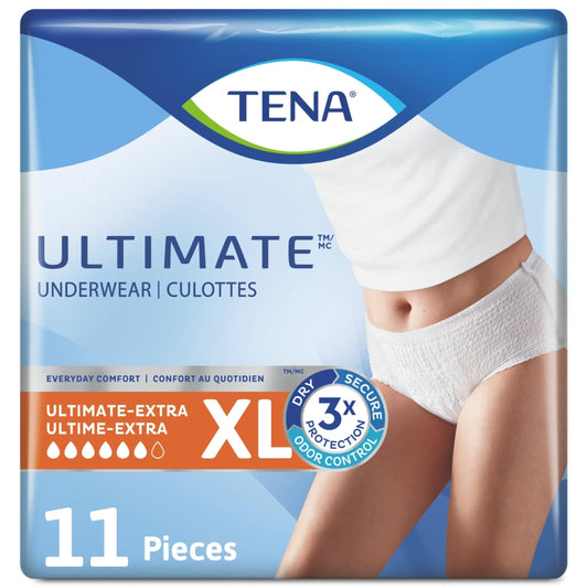 TENA Adult Incontinence, Discrete Disposable, Underwear, Comfortable Fit, Ultimate Absorption Protection, Unisex, X-Large (L), 11 Count