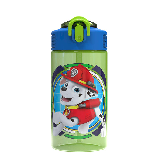 Zak Designs PAW Patrol Kids Water Bottle with Spout Cover and Built-in Carrying Loop, Durable Plastic, Leak-Proof Water Bottle Design for Travel (16 oz, Non-BPA, Marshall)
