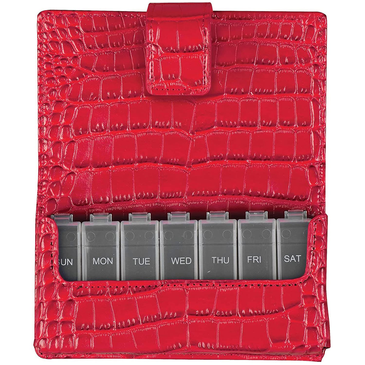 HealthSmart 640-8224-0004 Travel Pill Case 7 Day Pill Planner Organizer, Red Crocodile