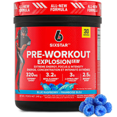 Six Star Pre-Workout Explosion, Blue Raspberry (30 Servings) - Preworkout Energy Powder Supplement for Men & Women - Workout Drink Mix with L-Tyrosine & Beta Alanine - Sports Nutrition Products