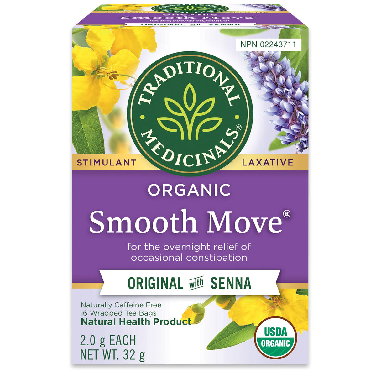 Traditional Medicinals - Organic Smooth Move Laxative Herbal Tea (Pack of 1) - Gentle Overnight Relief of Occasional Constipation - 16 Tea Bags Total