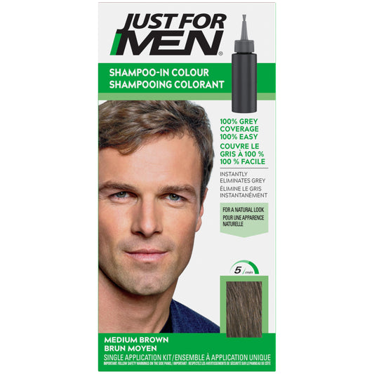 Just For Men Shampoo-In Color, Hair Color for Men with Keratin and Vitamin E for Stronger Hair - Medium Brown, H-35, Pack of 1