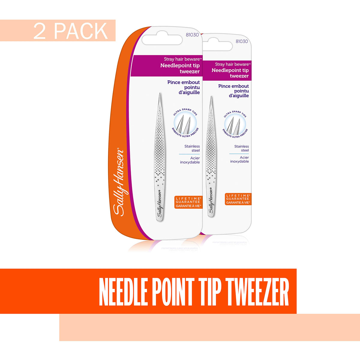 Sally Hansen Beauty Tools Stray Hair Beware, Needle Point Tip Tweezer, 2 Count