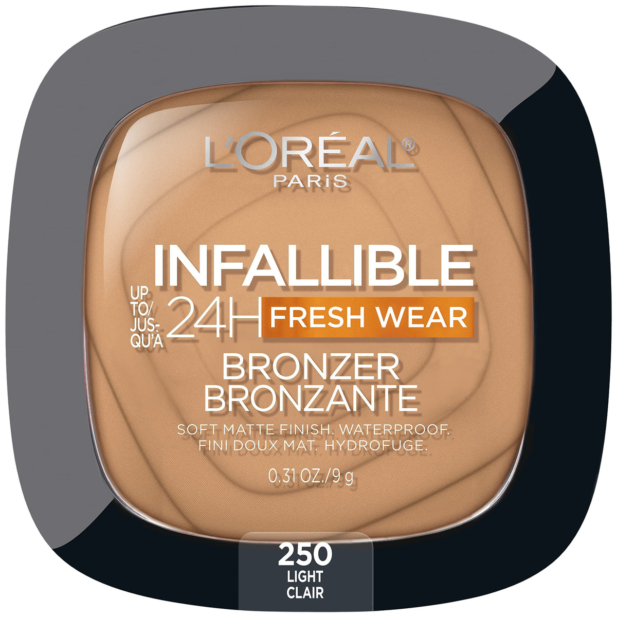 L’Oréal Paris Infallible Up to 24H Fresh Wear Bronzer, Longwear Soft Matte Finish, Waterproof & Heatproof, 250 Light, 0.31 oz
