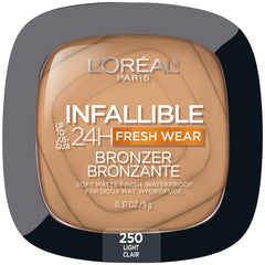 L’Oréal Paris Infallible Up to 24H Fresh Wear Bronzer, Longwear Soft Matte Finish, Waterproof & Heatproof, 250 Light, 0.31 oz