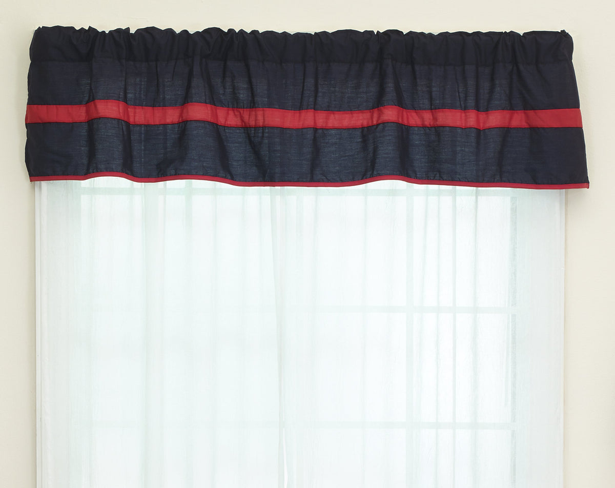 Baby Doll Bedding Solid Stripe Window Valance, Red/Navy