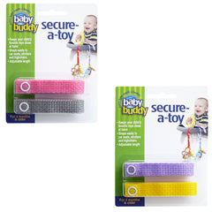 Baby Buddy 4-Count Secure-A-Toy Straps, Pink/Gray/Lilac/Yellow, 4-Pack