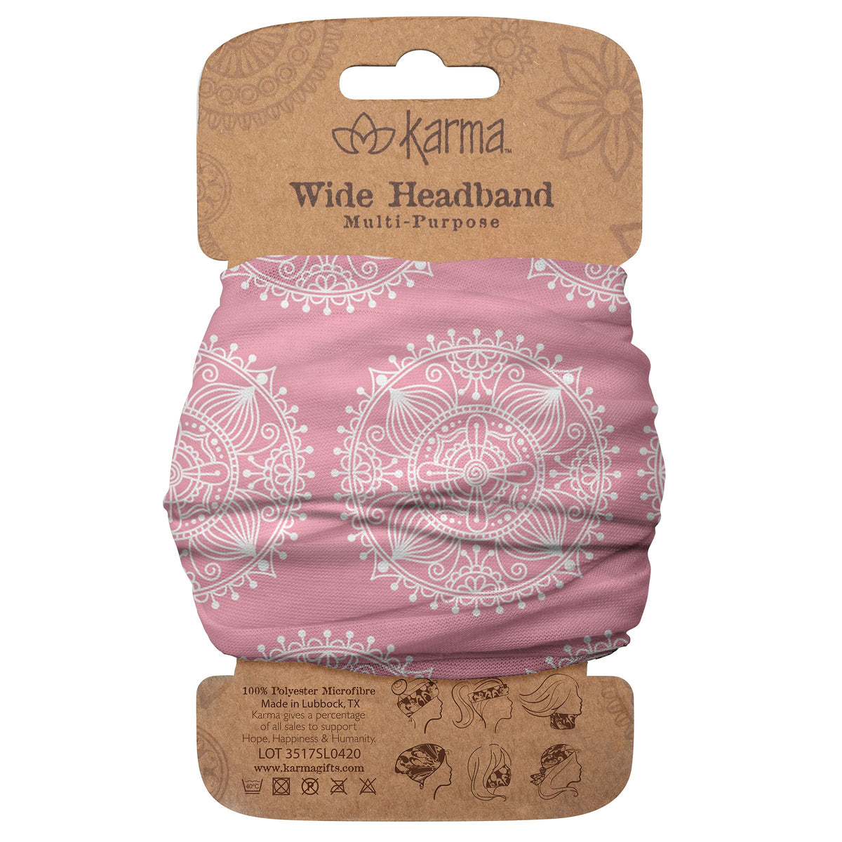 Karma Gifts Women's Wide Headband, Accessory, Pink Medallion, No Size