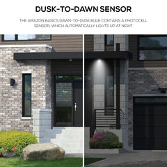 Amazon Basics 60W Equivalent, Soft White, Dusk to Dawn Sensor, Non-Dimmable, A19 LED Light Bulb | 2-Pack