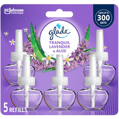 Glade PlugIns Air Freshener Oil Refill, Scented and Essential Oils for Home and Bathroom, Tranquil Lavender & Aloe, 5 Refills
