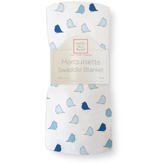 SwaddleDesigns Marquisette Swaddling Blanket, Jewel Tone Little Chickies, True Blue