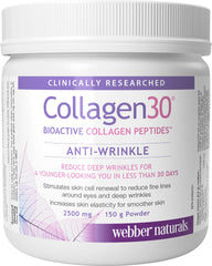 Webber Naturals Collagen30 Anti-Wrinkle Powder, 2500 mg of Bioactive Collagen Peptides Per Serving, 150 Grams, Helps Reduce Deep Wrinkles, Fine Lines & Stimulates Skin Cells