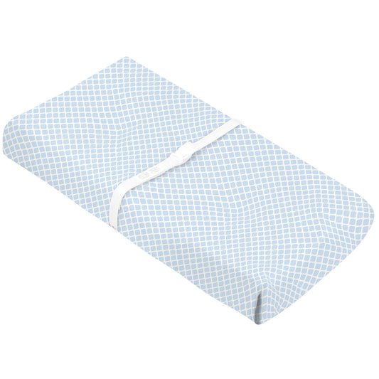Kushies Baby 100% Breathable Cotton Flannel Contoured Changing Pad Cover with Slits for Safety Straps, 17" x 33" Blue Lattice