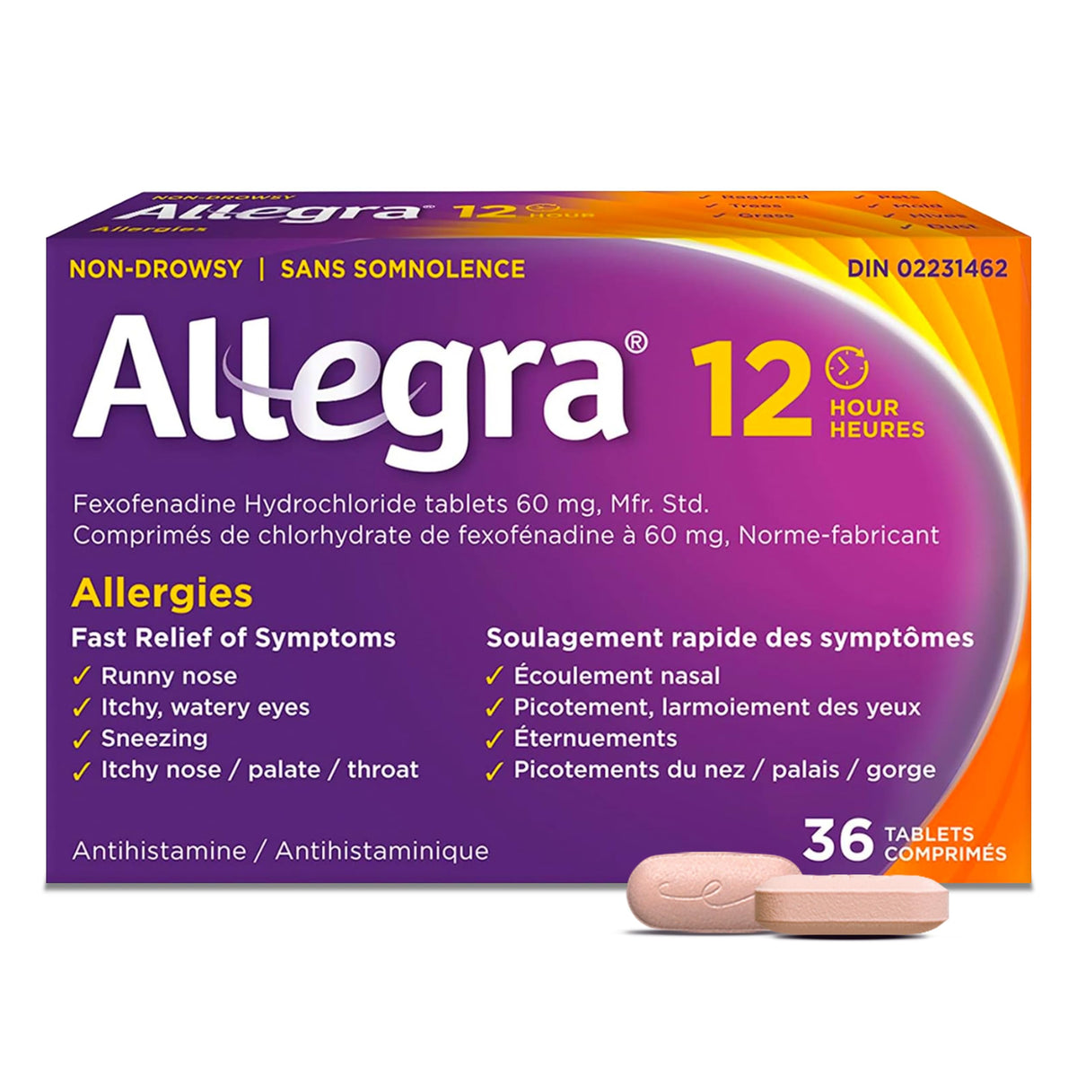 Allegra 12 Hour Allergy Medication, Non Drowsy, Fast, Multi-Symptom Allergy Relief Medicine for Sneezing, Runny Nose, Itchy/Watery Eyes, Throat or Palate, Fexofenadine Hydrochloride 60 mg, 40 Tablets